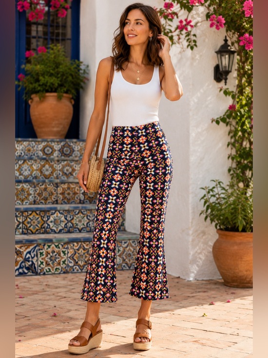 Maeve Pants - Maeve Anthropologie Floral Geo Crop Flare Knit Pants XS Retro Mod Statement